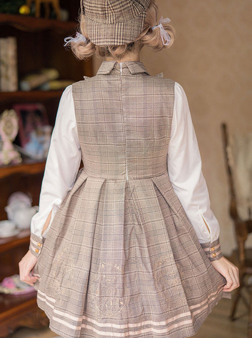 Little Bear Detective School Lolita Plaid Long Sleeve Dress