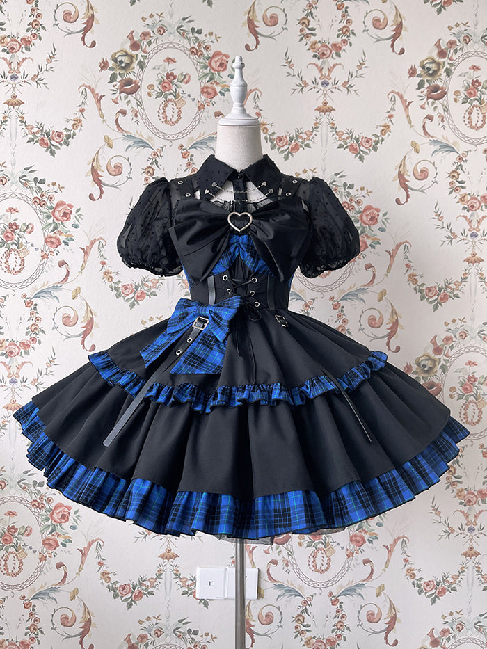 Black Fold-over Collar Short Puff Sleeves Sheer Lolita Shirt