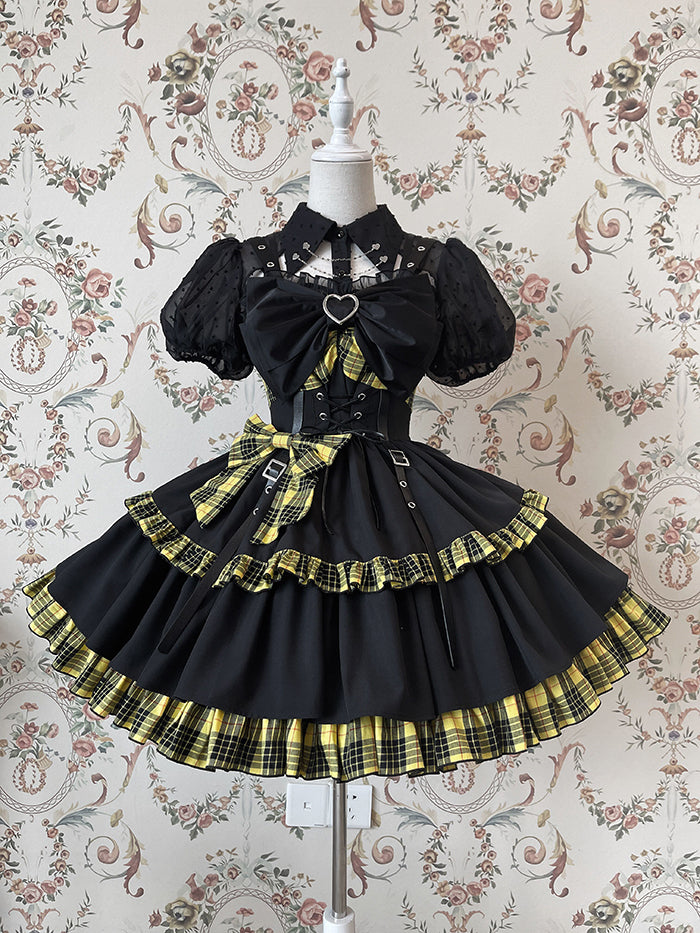 Black Fold-over Collar Short Puff Sleeves Sheer Lolita Shirt