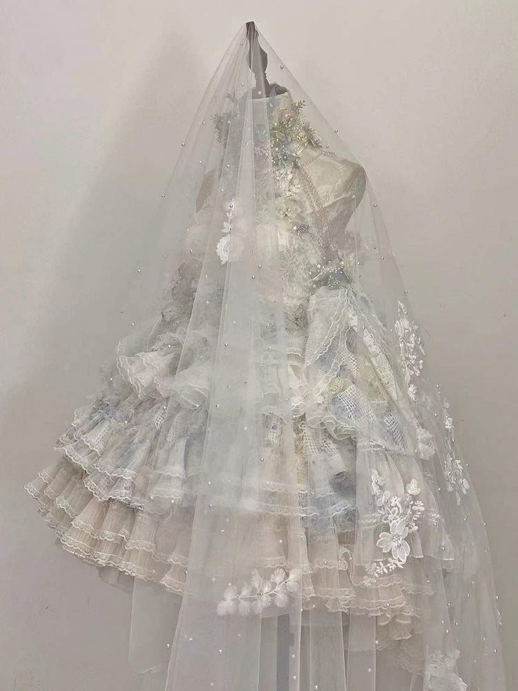 Clearance-Size XXXL for Bust 102CM Spring Flowers Halter Neck Tiered Flounce Skirt Hanayome Lolita Dress Set