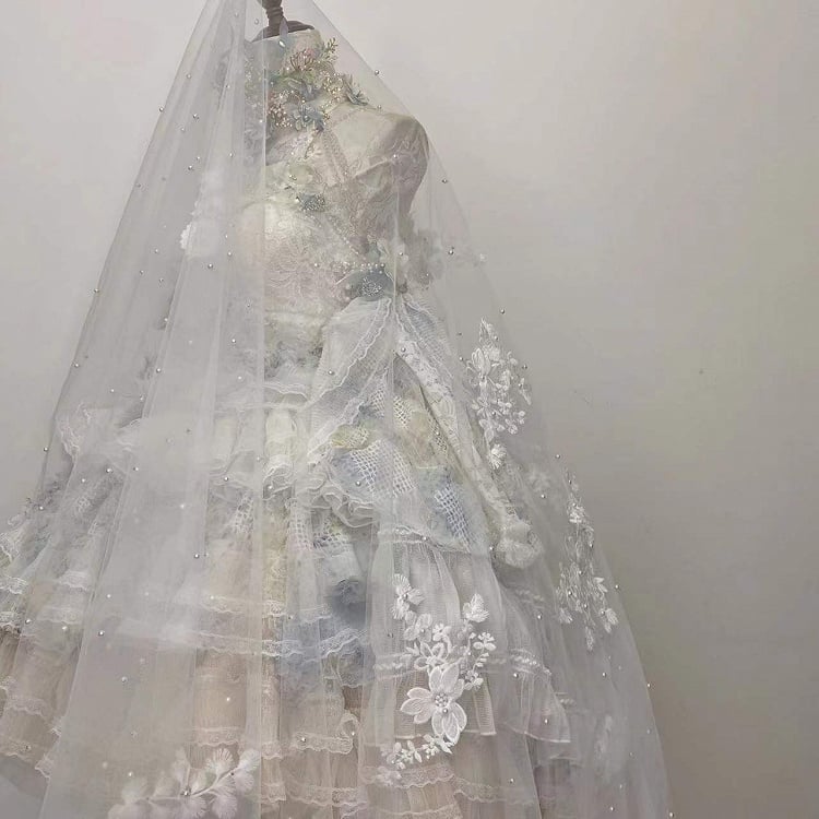 Clearance-Size XXXL for Bust 102CM Spring Flowers Halter Neck Tiered Flounce Skirt Hanayome Lolita Dress Set