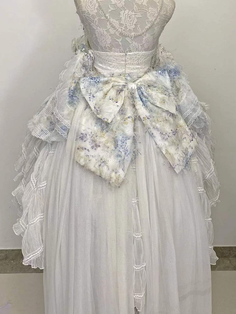 Clearance-Size XXXL for Bust 102CM Spring Flowers Halter Neck Tiered Flounce Skirt Hanayome Lolita Dress Set