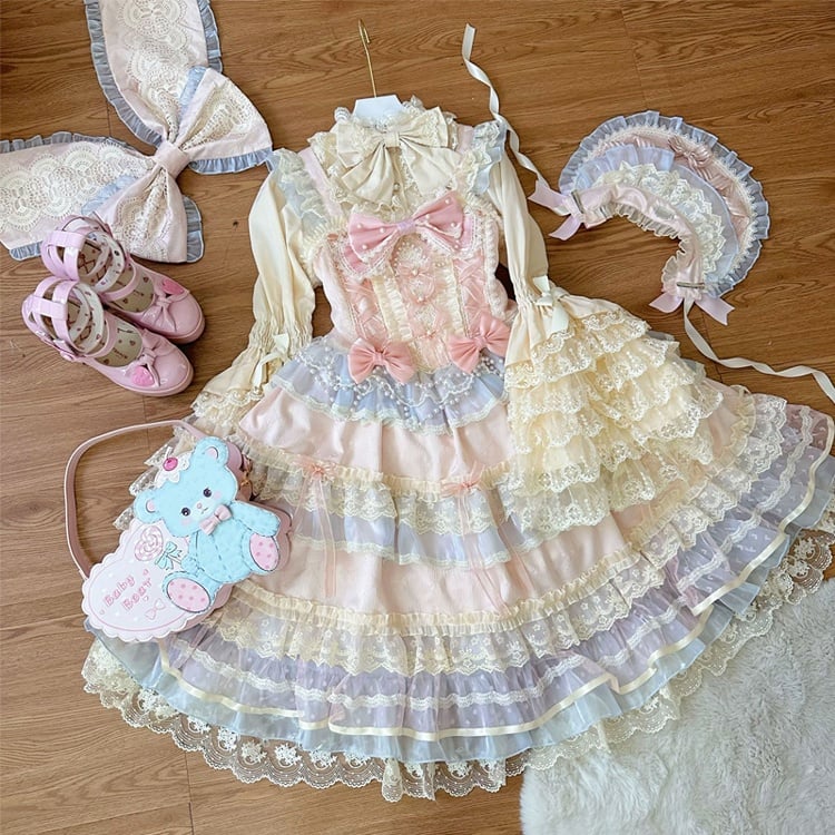 Pink Bead Chain Bows Decorated Hanayome Lolita Princess Dress