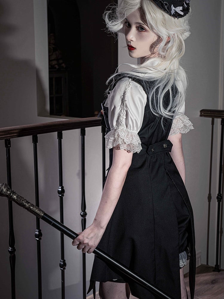 Black Ouji Lolita Gothic Bat Wings Shaped Tail Long Waistcoat