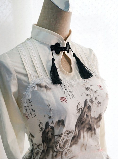 Chinese Style Peony Printing Long Sleeve Qi Lolita Dress