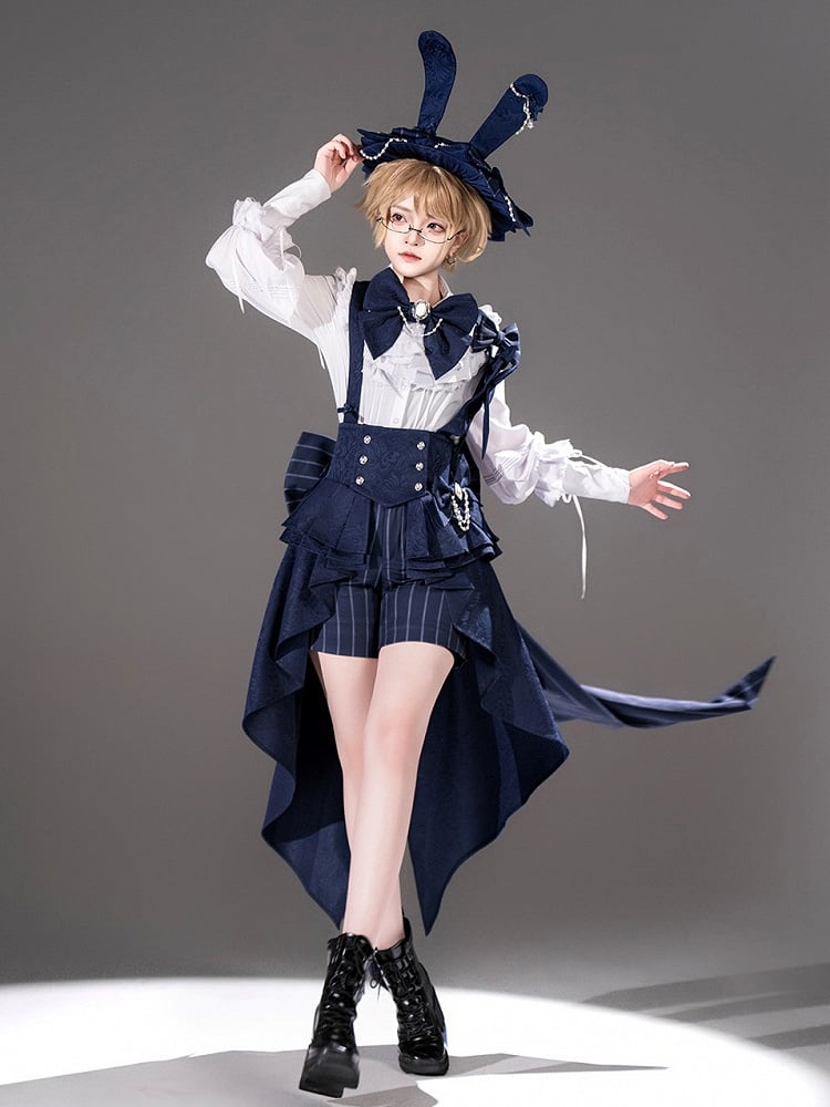 Bunny Theater Royal Blue Striped Pattern Ouji Lolita Shorts