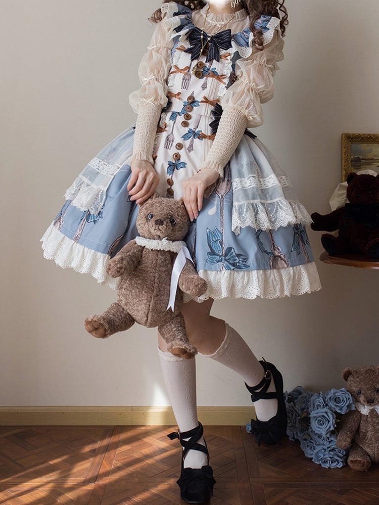 Knife and Fork Print Blue Peter Pan Collar Sweet Lolita Jumper Skirt