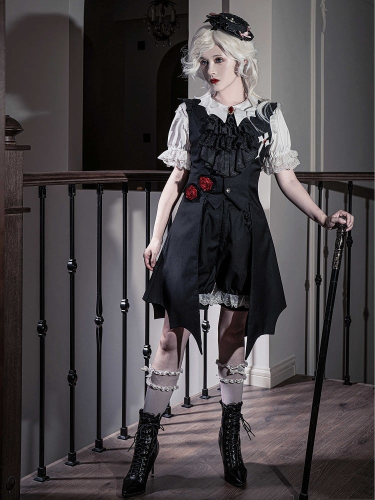 Black Ouji Lolita Gothic Bat Wings Shaped Tail Long Waistcoat