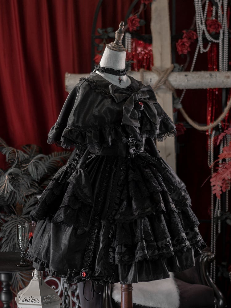 Black Self-tie Big Bow Neckline Gothic Lolita Cape