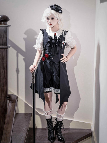 Black Ouji Lolita Gothic Bat Wings Shaped Tail Long Waistcoat
