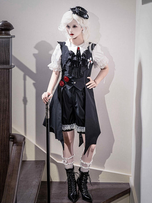 Black Ouji Lolita Gothic Bat Wings Shaped Tail Long Waistcoat
