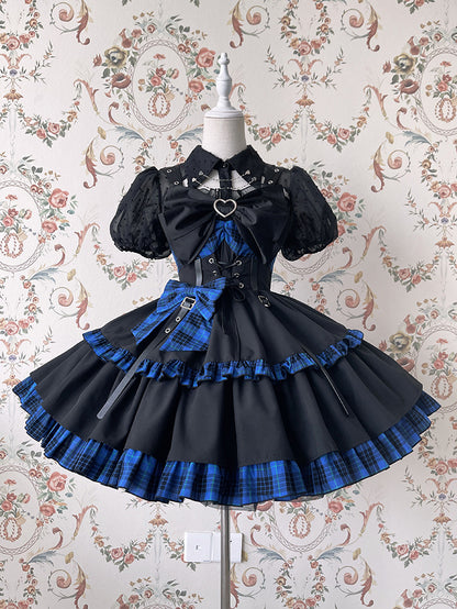 Black Fold-over Collar Short Puff Sleeves Sheer Lolita Shirt