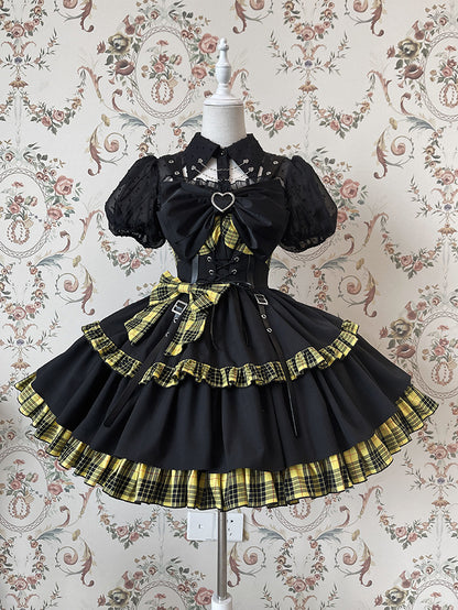Black Fold-over Collar Short Puff Sleeves Sheer Lolita Shirt