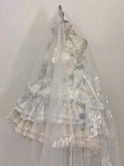 Clearance-Size XXXL for Bust 102CM Spring Flowers Halter Neck Tiered Flounce Skirt Hanayome Lolita Dress Set