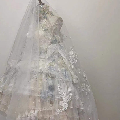 Clearance-Size XXXL for Bust 102CM Spring Flowers Halter Neck Tiered Flounce Skirt Hanayome Lolita Dress Set