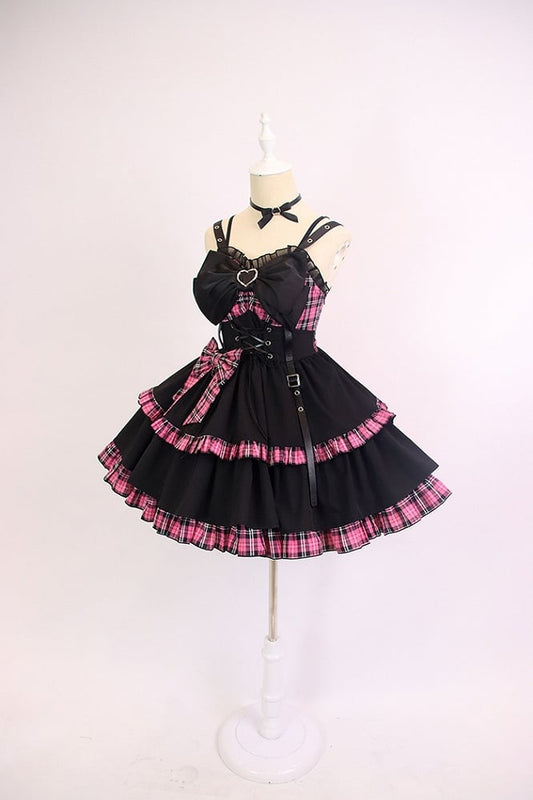Punk Plaid Idol Lolita Jumper Skirt Bowknot Lolita Dress