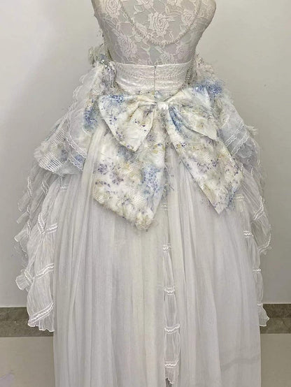 Clearance-Size XXXL for Bust 102CM Spring Flowers Halter Neck Tiered Flounce Skirt Hanayome Lolita Dress Set