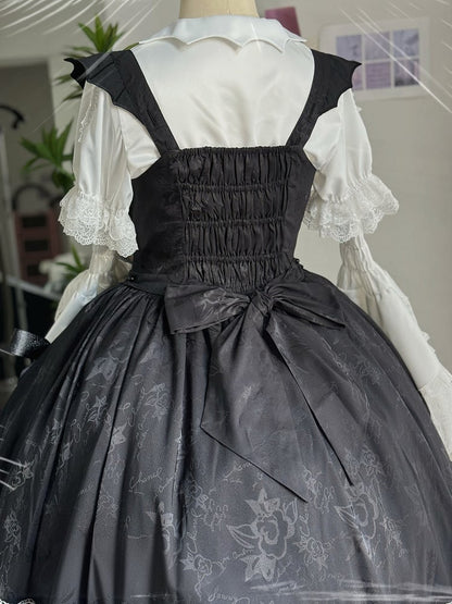 Black High-low Skirt Gothic Lolita Dress Bat Wing Shaped Shoulder Straps