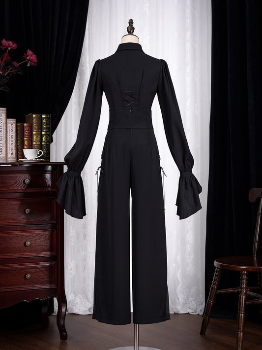 Black High Waist Flowing Pleated Chiffon Panels Wide-leg Pants
