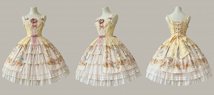 Farm Ducks and Sunflowers Print Yellow Sweet Lolita Jumper Skirt