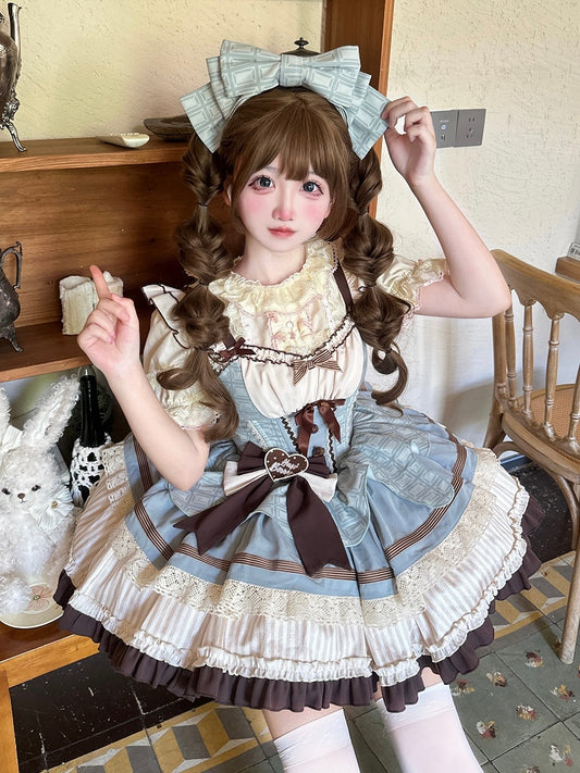 Mint Green / Brown Chocolate Print Bowknot KC