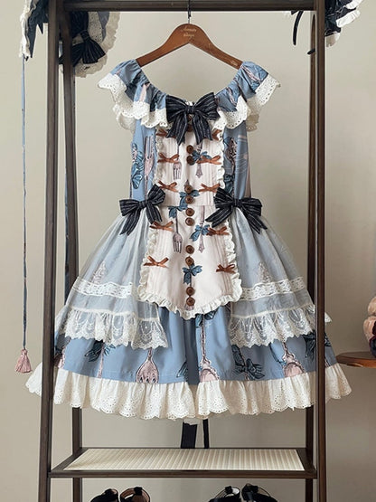 Knife and Fork Print Blue Peter Pan Collar Sweet Lolita Jumper Skirt