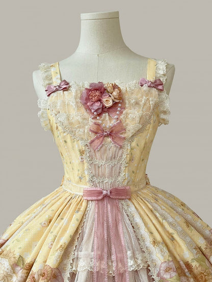 Farm Ducks and Sunflowers Print Yellow Sweet Lolita Jumper Skirt