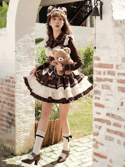 Brown Boned Waist Chocolate Print Puffy Dress Sweet Lolita Jumper Skirt