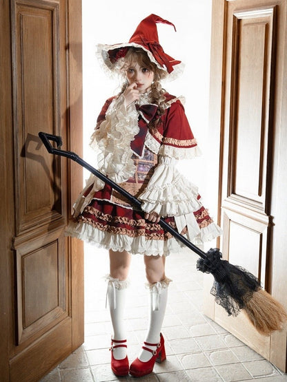 Magic Cabinet and Red Plaid Pattern Print Sweet Lolita Overall Dress Full Set