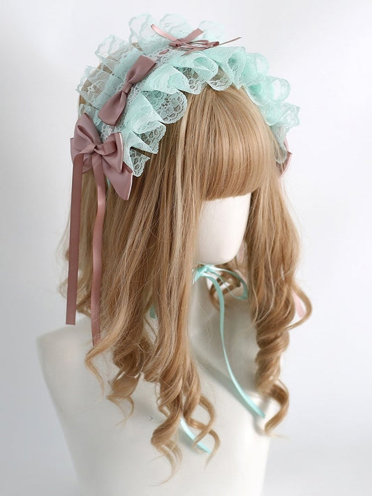 Green Ruffled Hairband with Pink Bowknot Details