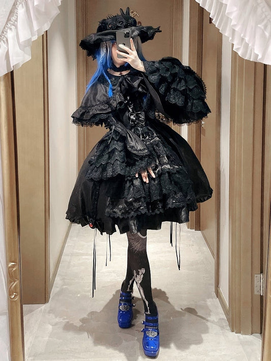 Black Self-tie Big Bow Neckline Gothic Lolita Cape
