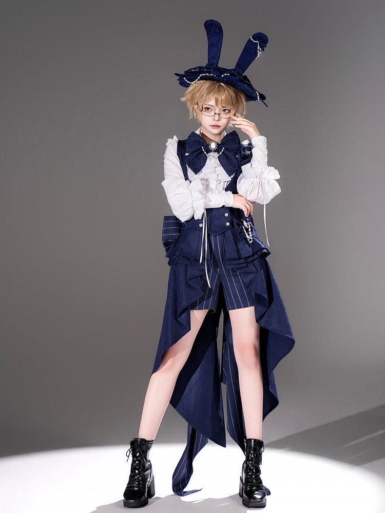 Bunny Theater Royal Blue Peplum Swallow Tail Train Corset with Bowknot Straps