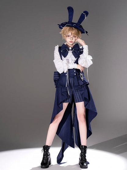 Bunny Theater Royal Blue Peplum Swallow Tail Train Corset with Bowknot Straps
